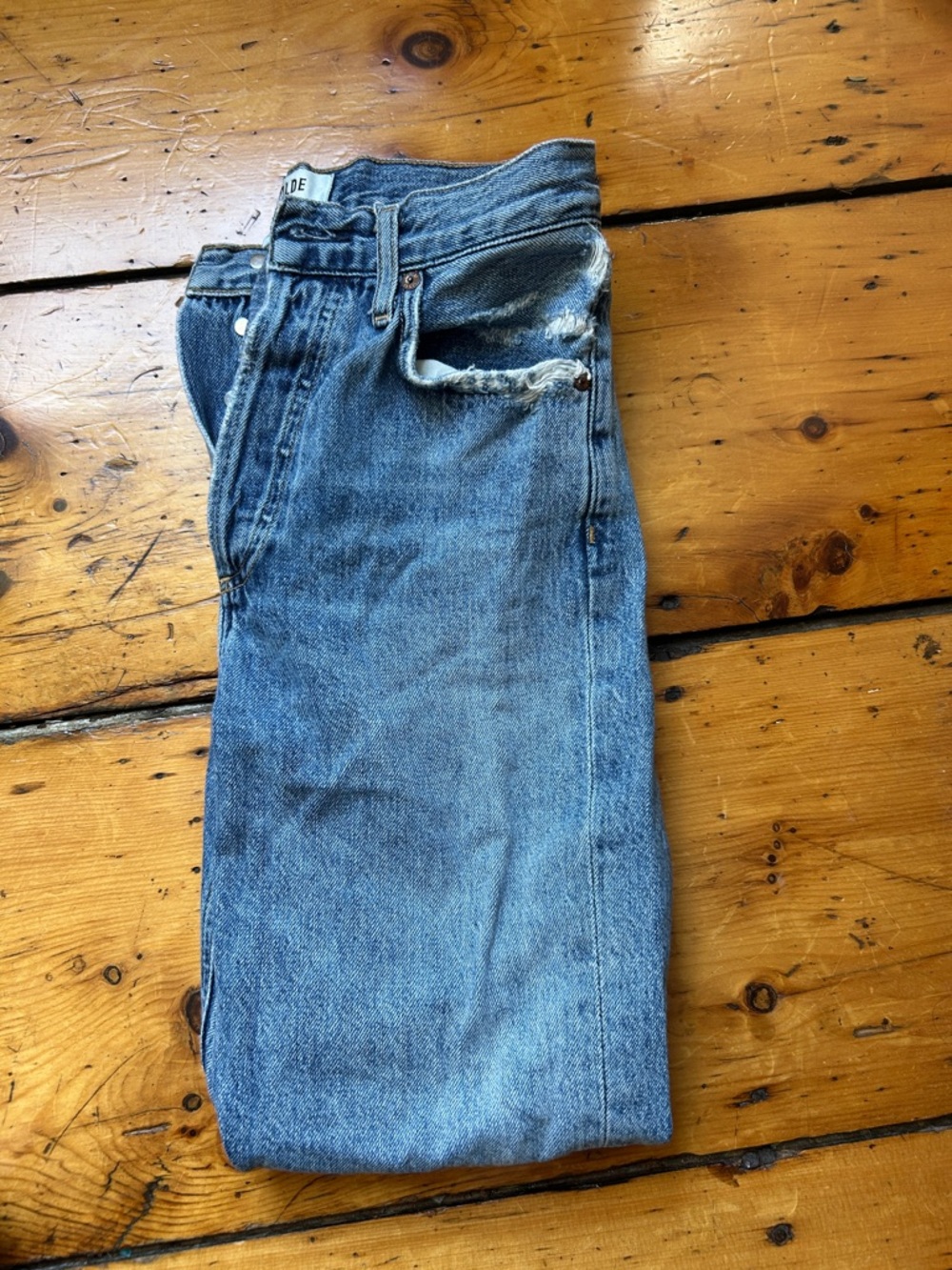 Agolde Men's Straight Leg Distressed Blue Jeans